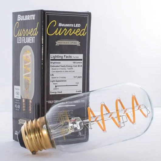 12 Bulb Pack - Curved LED Spiral Filament Edison Radio Bulb - 4 Watt - 2200K