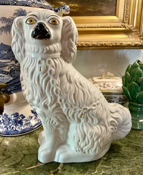 12" Salt Glaze Pearlware Antique King Charles Spaniel English Staffordshire Mantle Dog