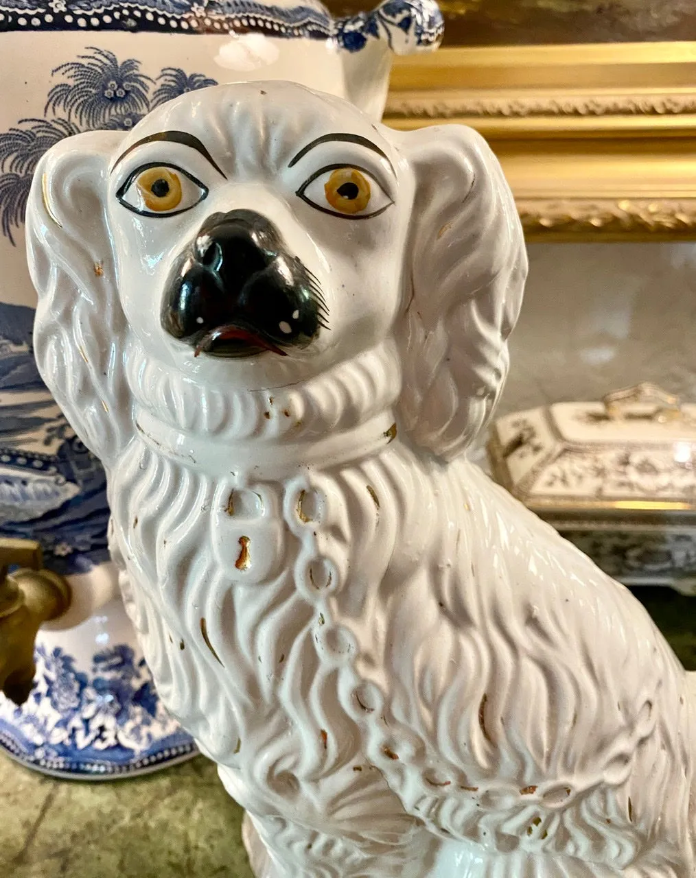 12" Salt Glaze Pearlware Antique King Charles Spaniel English Staffordshire Mantle Dog