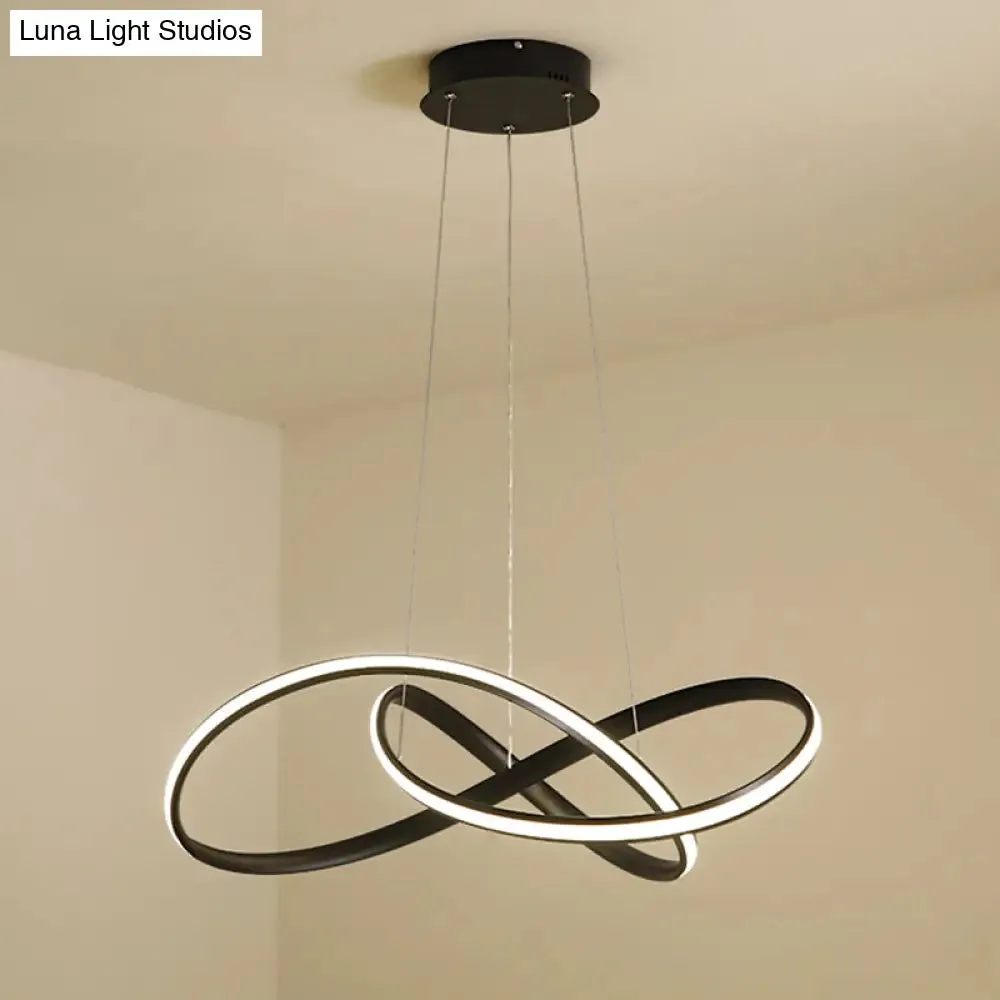 19.5"/27.5" Simple LED Down Lighting in Black Twisted Chandelier with Metal Shade - Warm/White Light