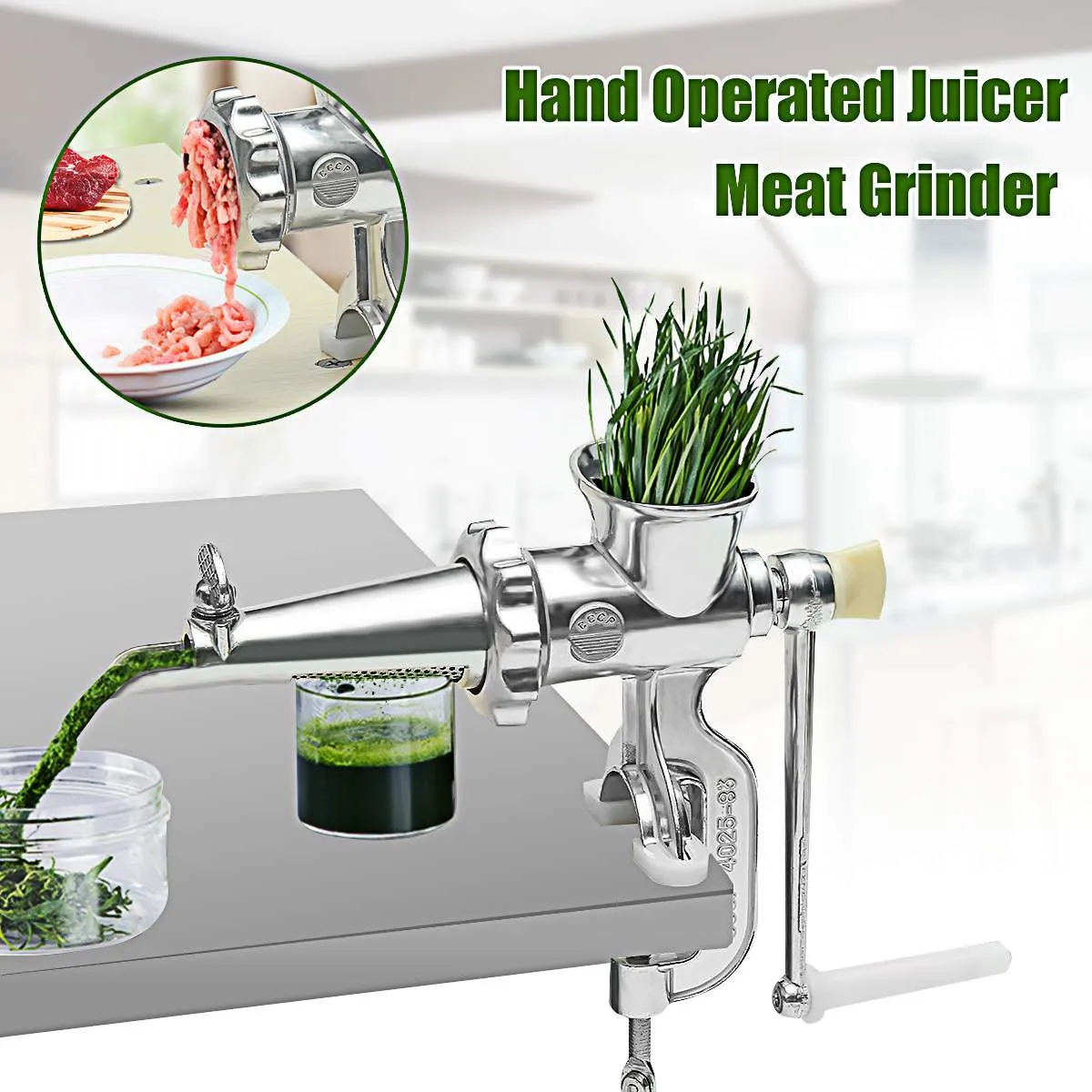 2 In 1 Household Hand Operated Juicer Food Meat Grinder Manual Juice Squeezer Press Extractor Meat Fruit Vegetable Wheatgrass