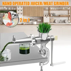 2 In 1 Household Hand Operated Juicer Food Meat Grinder Manual Juice Squeezer Press Extractor Meat Fruit Vegetable Wheatgrass