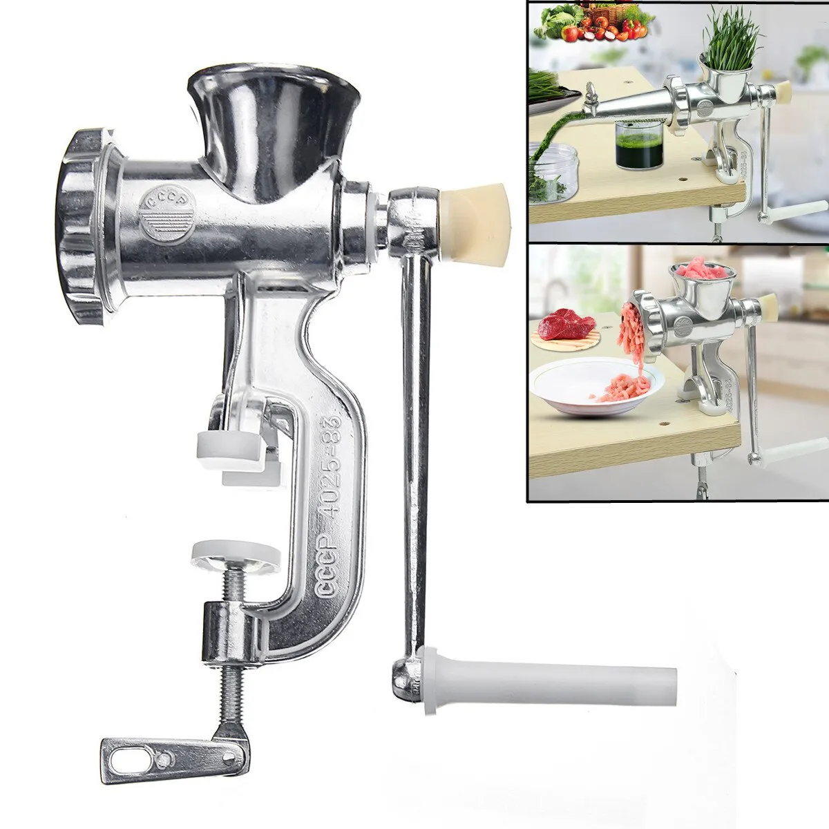 2 In 1 Household Hand Operated Juicer Food Meat Grinder Manual Juice Squeezer Press Extractor Meat Fruit Vegetable Wheatgrass