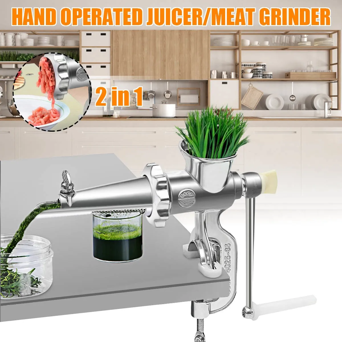 2 In 1 Household Hand Operated Juicer Food Meat Grinder Manual Juice Squeezer Press Extractor Meat Fruit Vegetable Wheatgrass