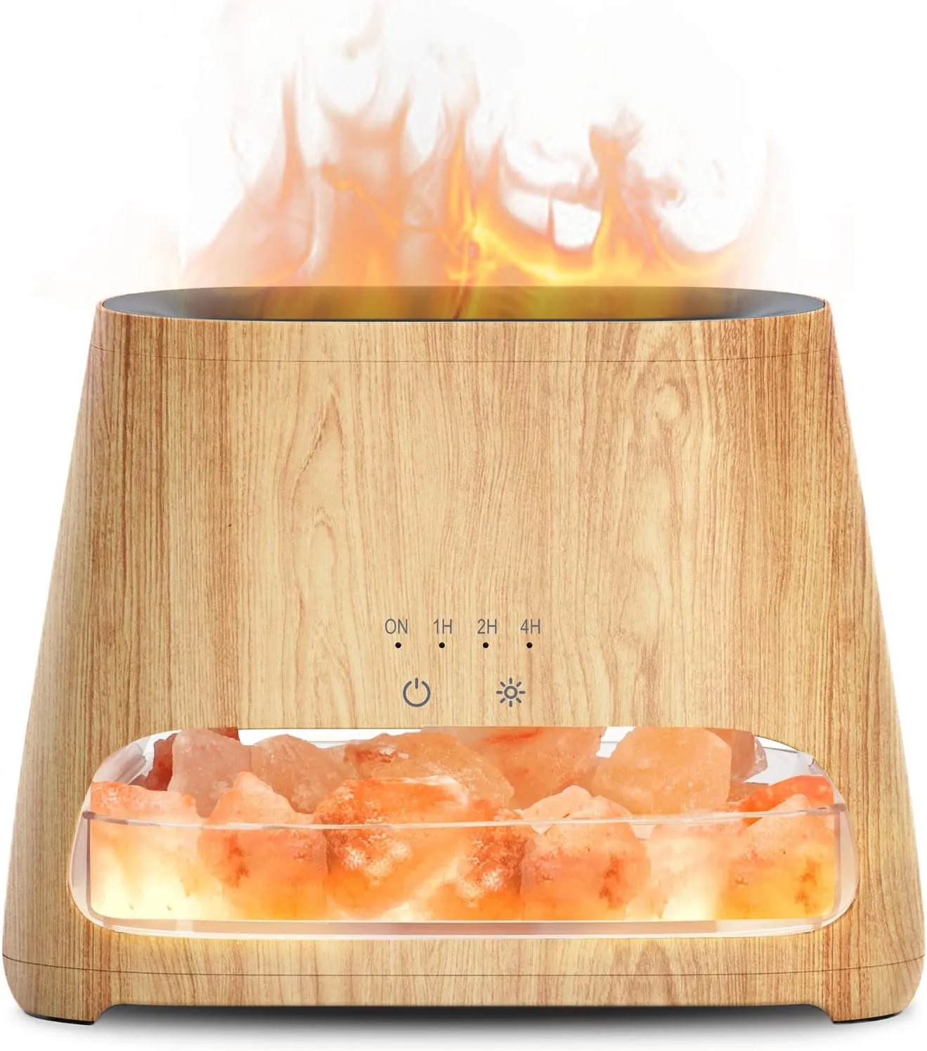 2-in-1 Ultrasonic Essential Oil Diffuser & Himalayan Salt Lamp, Aromatherapy Diffuser Cool Mist Humidifier with Auto Off Function, 100% Pure Himalayan Pink Salt Rock, 150ml (Wooden Grain)