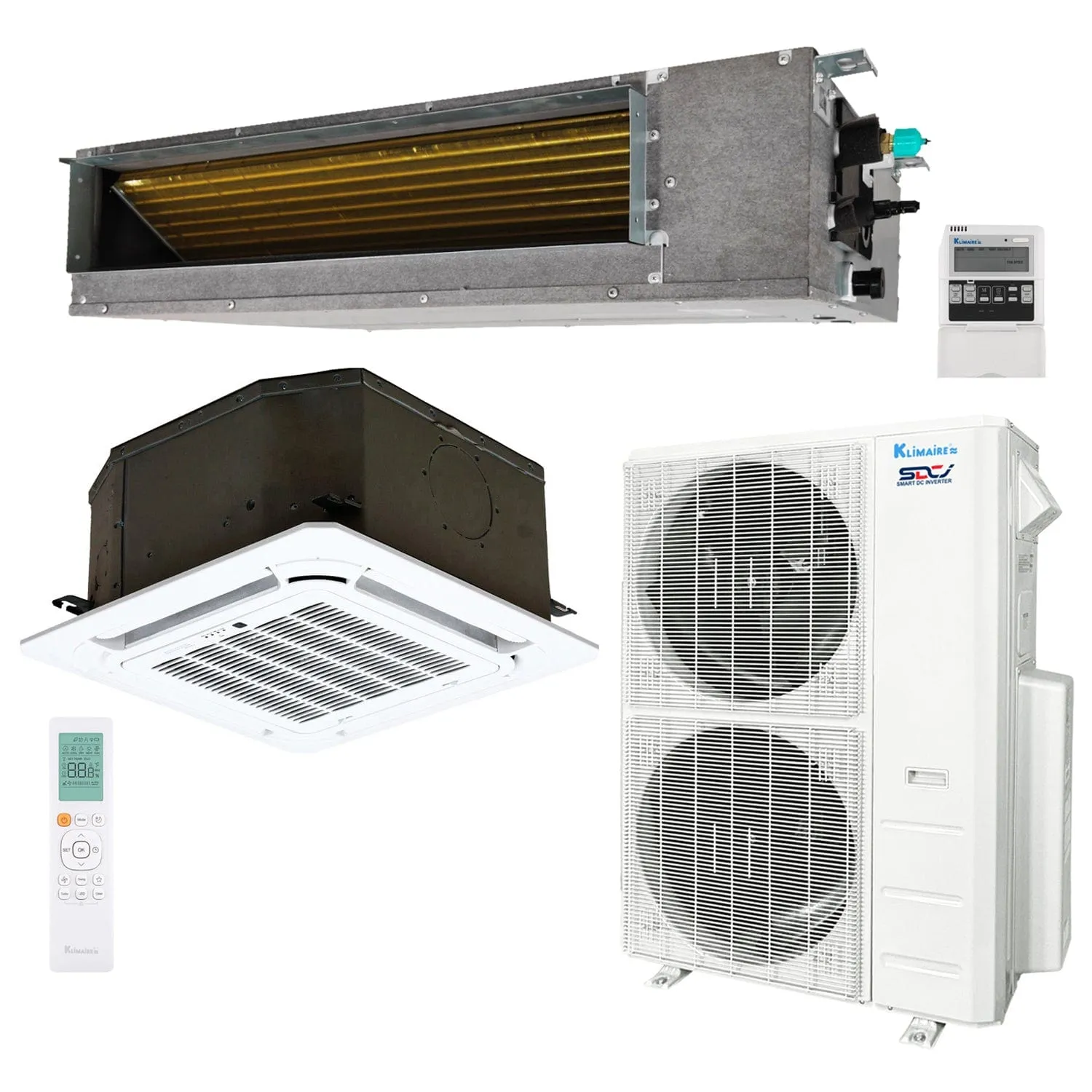 2-Zone Klimaire 20.8 SEER2 Multi Split Ceiling Cassette Ducted Air Conditioner Heat Pump System 12 24