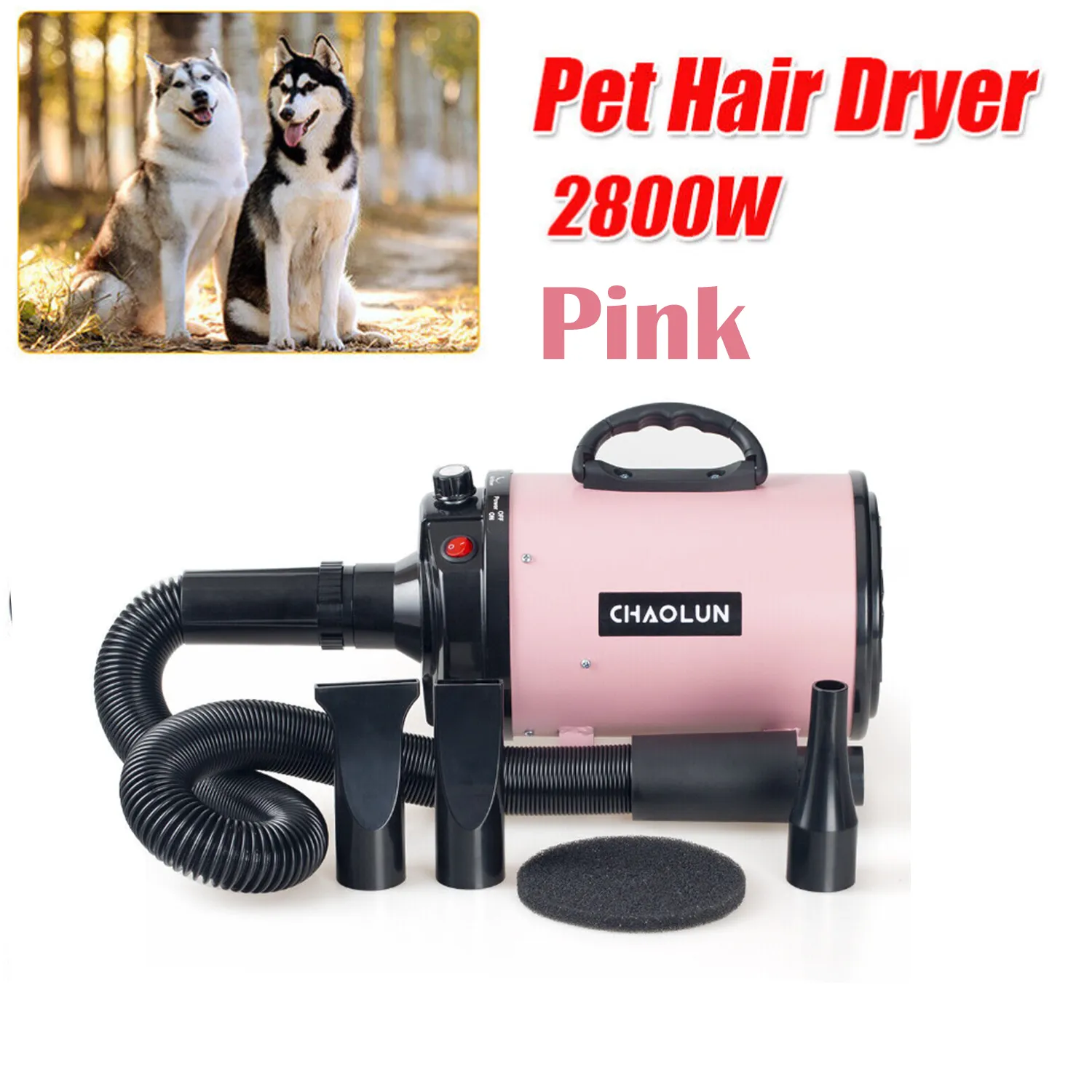 2800W Pet Hair Dryer Grooming Blaster with 3 Nozzles