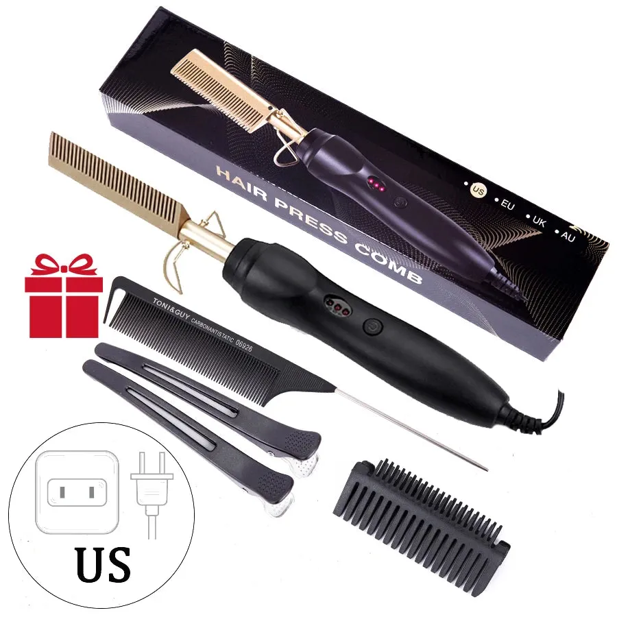 3 in 1 Hot Comb Straightener Electric Hair Straightener Hair Curler Wet Dry Use Hair Flat Irons Hot Heating Comb For Hair