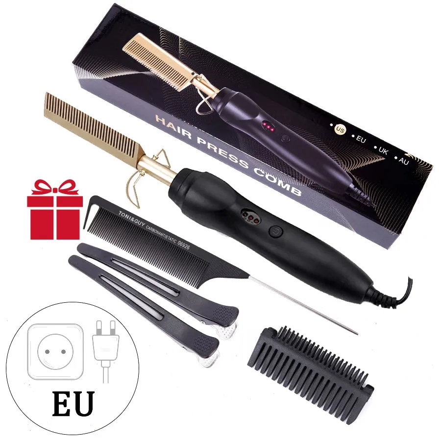 3 in 1 Hot Comb Straightener Electric Hair Straightener Hair Curler Wet Dry Use Hair Flat Irons Hot Heating Comb For Hair