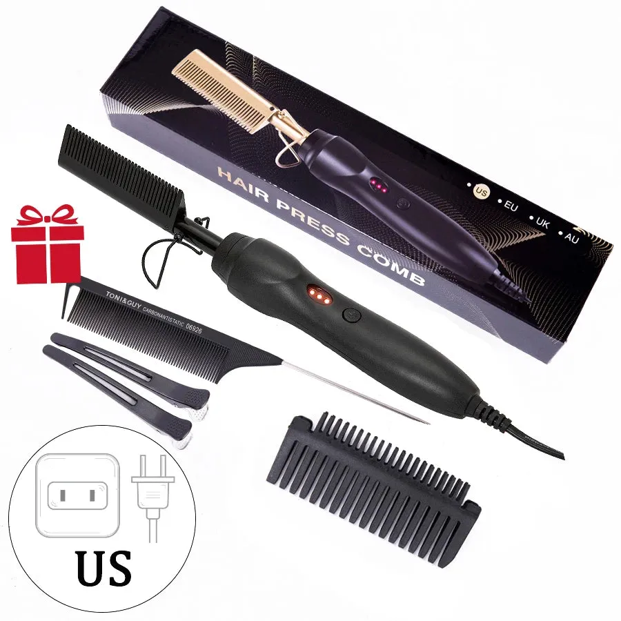 3 in 1 Hot Comb Straightener Electric Hair Straightener Hair Curler Wet Dry Use Hair Flat Irons Hot Heating Comb For Hair