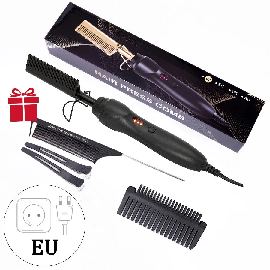 3 in 1 Hot Comb Straightener Electric Hair Straightener Hair Curler Wet Dry Use Hair Flat Irons Hot Heating Comb For Hair