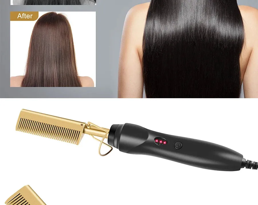 3 in 1 Hot Comb Straightener Electric Hair Straightener Hair Curler Wet Dry Use Hair Flat Irons Hot Heating Comb For Hair