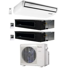 3-Zone Klimaire 21.55 SEER2 Multi Split Ducted Recessed Floor-ceiling Air Conditioner Heat Pump System 12 12 18