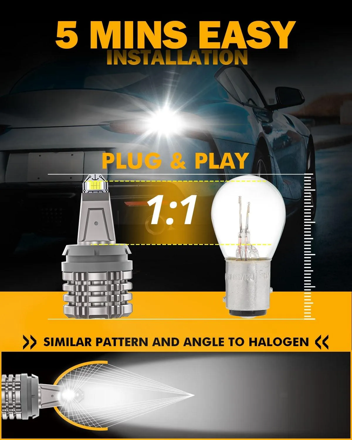 3156 LED Back-up Reverse Light Bulbs 44W 6000LM CAN-Bus Error Free 6500K White B2 Series | 2 Bulbs