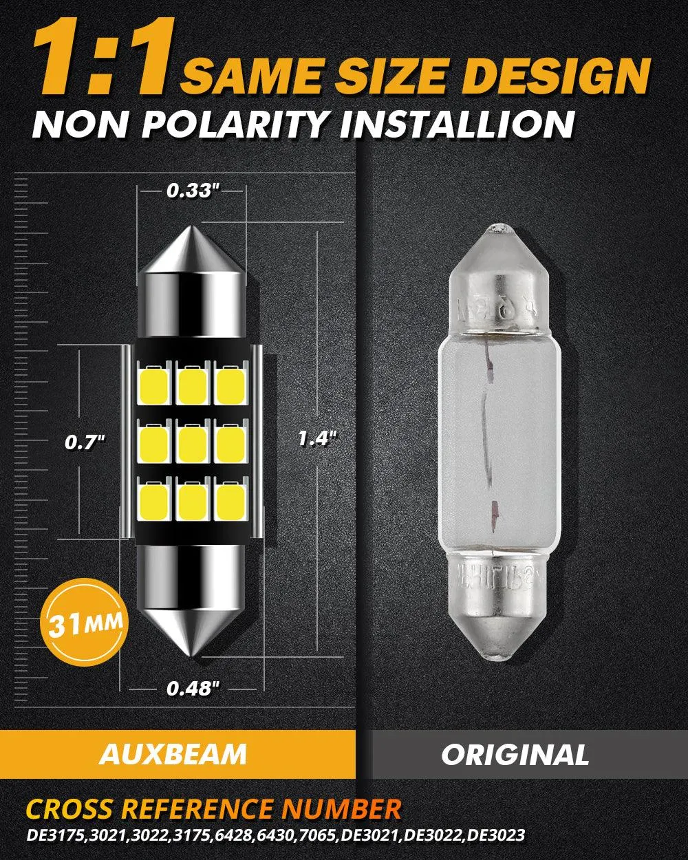 36MM DE3174 1.42" Festoon LED Interior/Dome/Map/License Plate Light Bulbs 2.7W 300LM 6500K White | 2 Bulbs