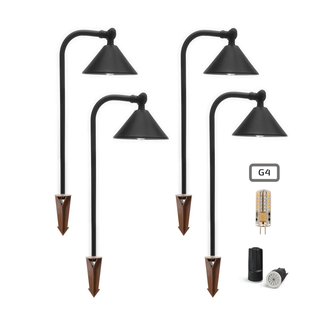 4 Pack NoirCasquette Solid Brass Pathway Light - Black Finish