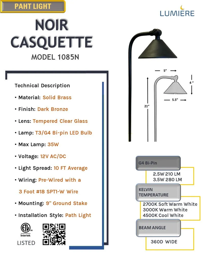 4 Pack NoirCasquette Solid Brass Pathway Light - Black Finish