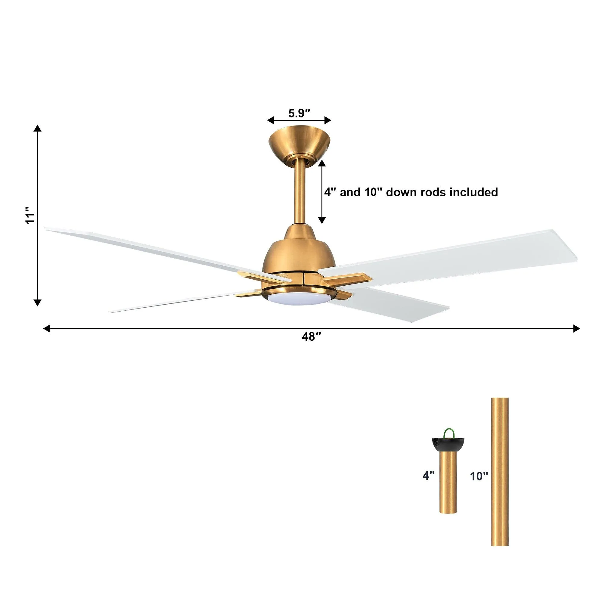 48" Linden DC Motor Downrod Mount Reversible Ceiling Fan with Lighting and Remote Control