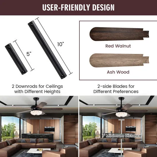 52 Inches Ceiling Fan with Remote Control-Walnut