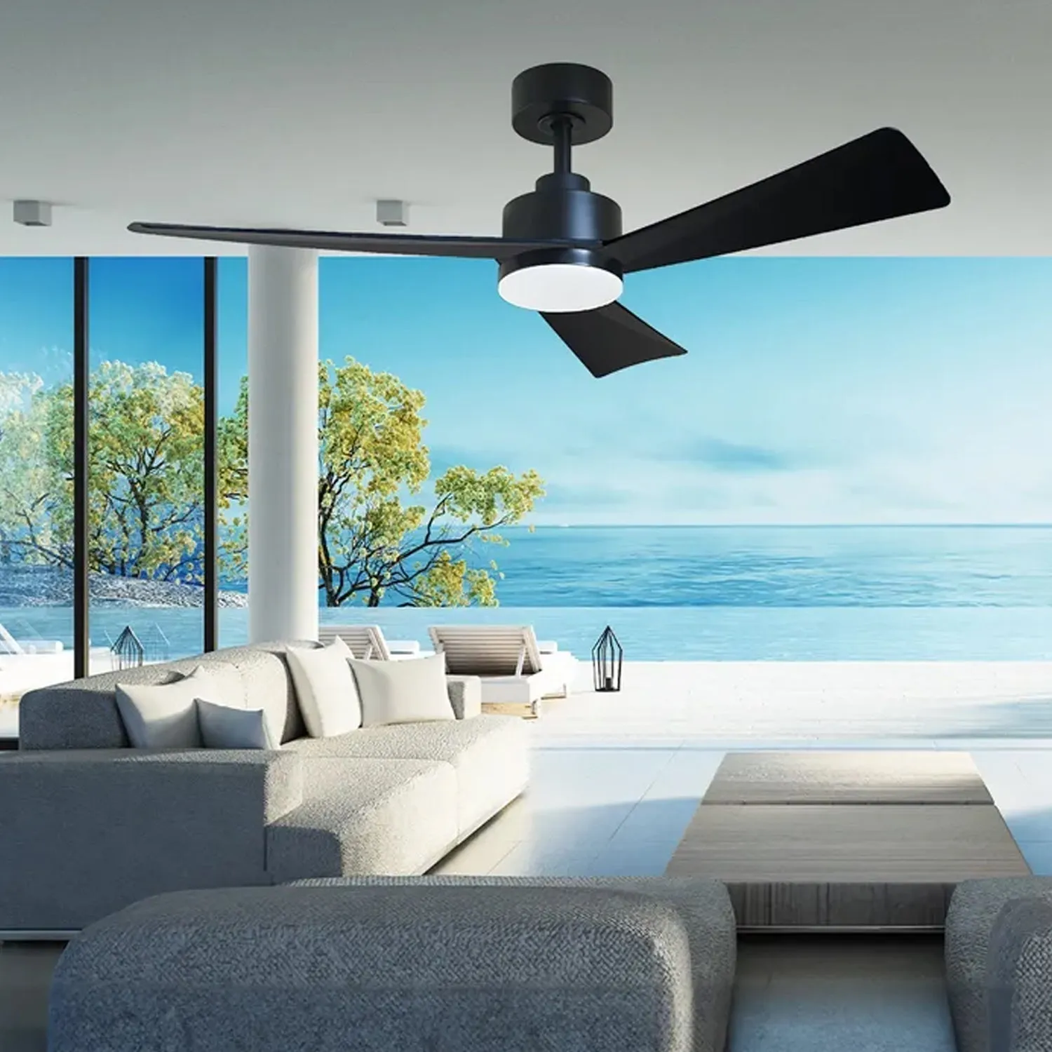 52" Bronte DC Ceiling Fan White, Black, White/Oak, Black/Walnut with Light Vencha Lighting