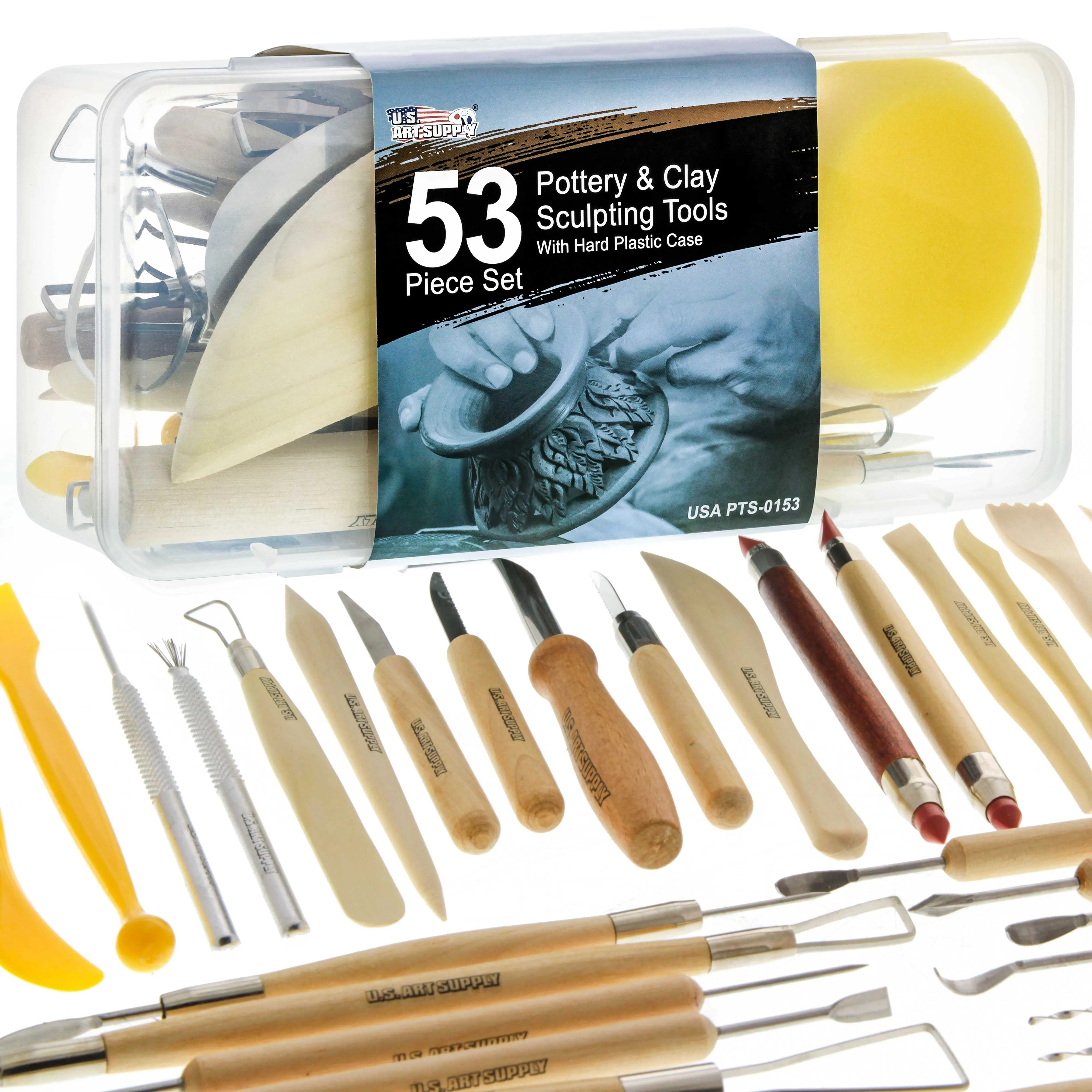 53 Piece Pottery & Clay Sculpting Tool Set with Hard Plastic Storage Box