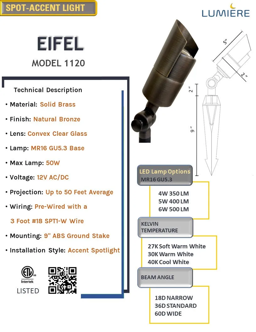 6 Pack Eifel Solid Brass Spot Light - Professional Landscape Lighting