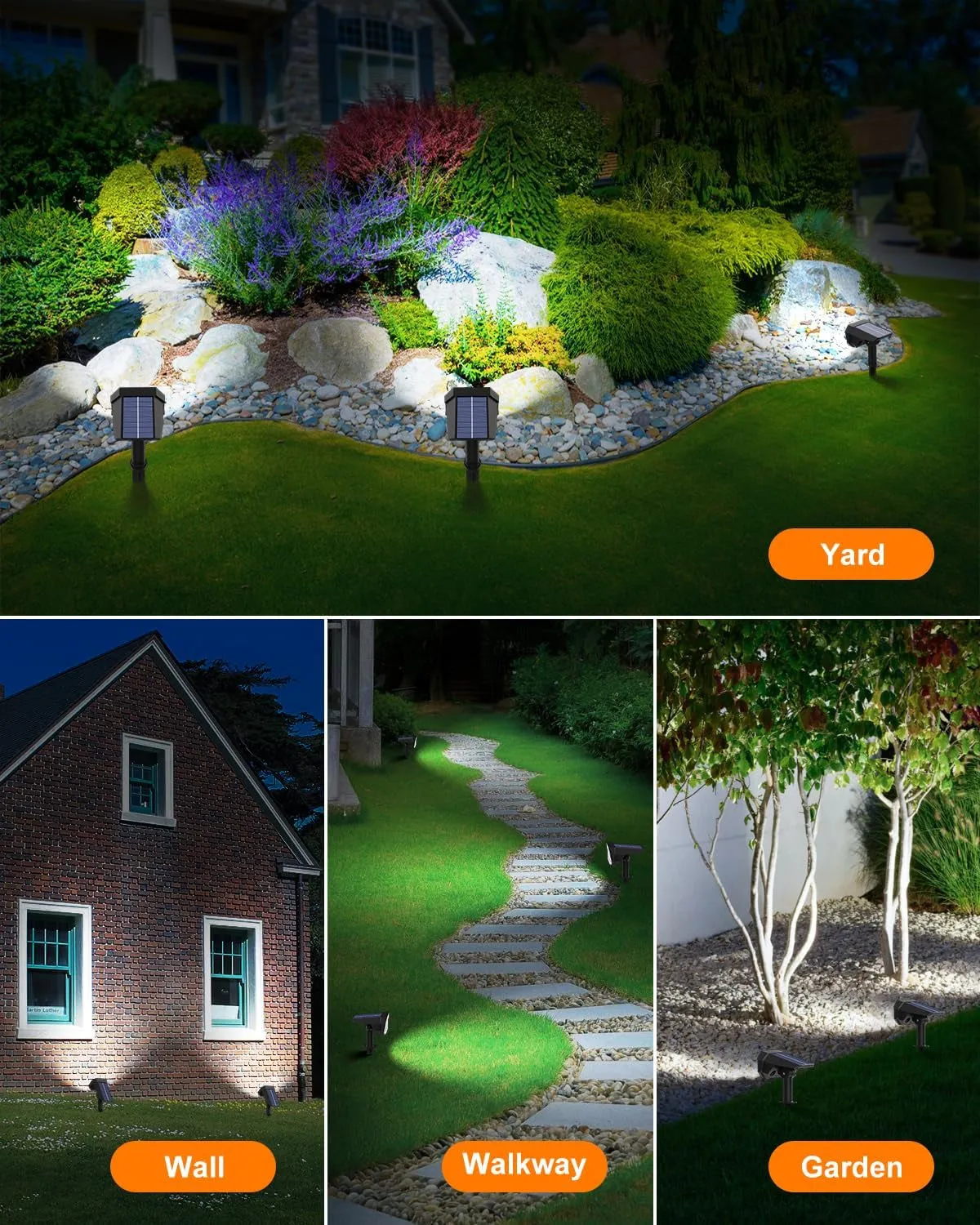 6 Pack Solar Powered Outdoor Spot Lights outside Landscape Waterproof 24 Leds Spotlights Dusk to Dawn for House Yard Tree, Plants, Walls, Path, Garden, Statues, Superior Accent Lighting, 3 Modes