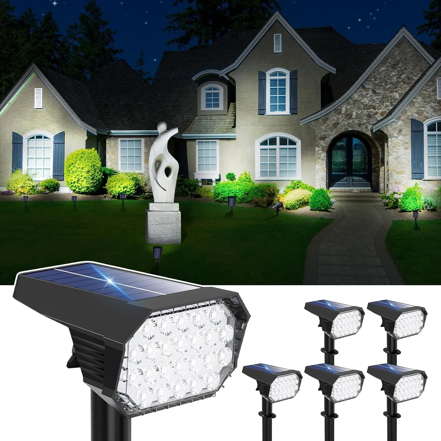 6 Pack Solar Powered Outdoor Spot Lights outside Landscape Waterproof 24 Leds Spotlights Dusk to Dawn for House Yard Tree, Plants, Walls, Path, Garden, Statues, Superior Accent Lighting, 3 Modes