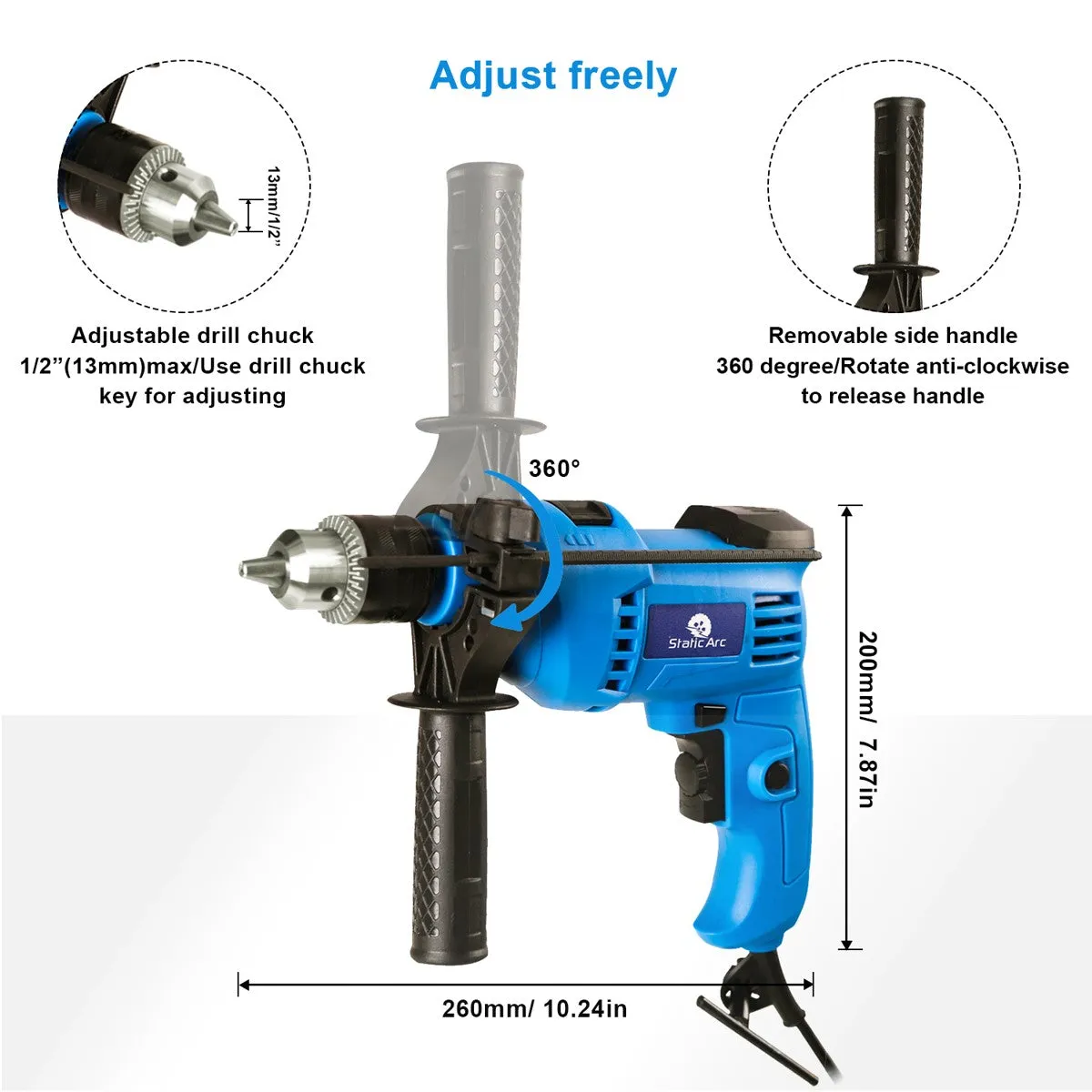 600W ELECTRIC HAMMER DRILL CORDED POWER ACTION BIT MASONRY STONE METAL WOOD