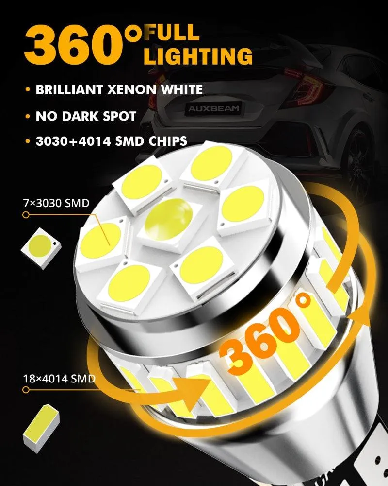 912 921 T15 W16W LED Backup/Brake/Tail Light Bulbs 10W 4000ML 6500K White B1 Series | 2 Bulbs