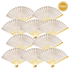 9" Beige / Ivory Paper Hand Fans for Weddings, Premium Paper Stock (10 Pack)