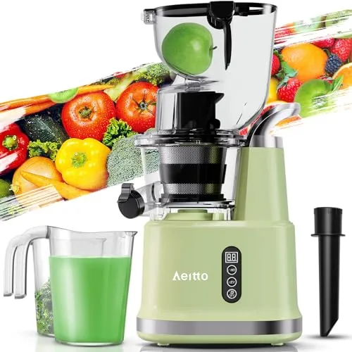 Aeitto Cold Press Juicer,Masticating Juicer Machines with 3.3" Large Feed Chute for Vegetables and Fruits,Self Feeding for Juice Extractor,Large Capacity,High Juice Yield,Easy to Clean, Avocado Green