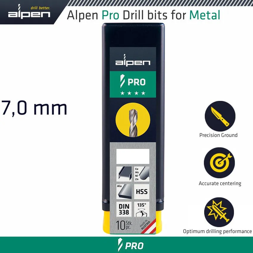 ALPEN ALPEN PRO HSS DRILL DIN 338 RN 135  WITH SPLIT POINT 7.0MM BULK ALP954007