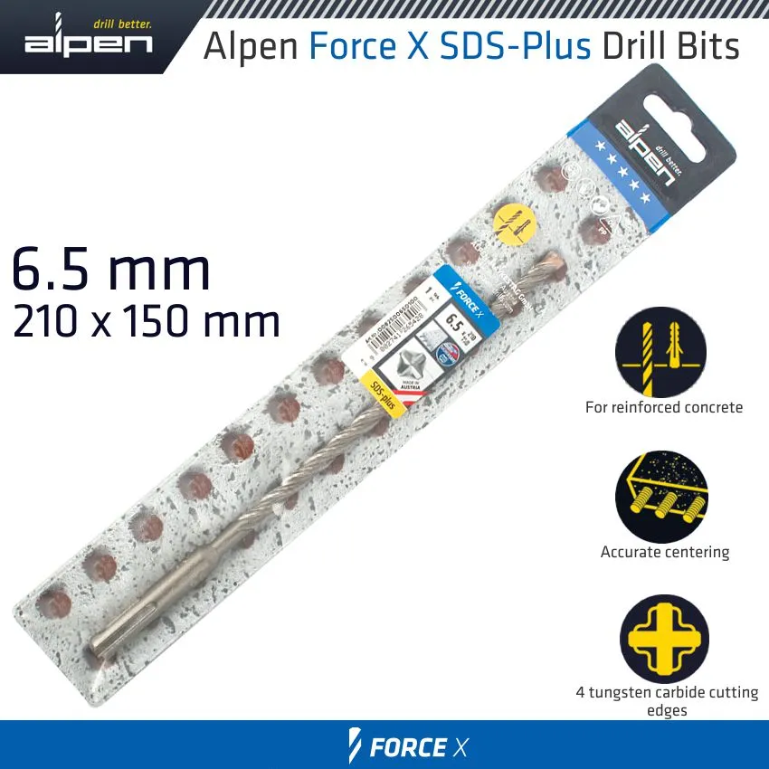 ALPEN FORCE X 6.5 x 210/150 SDS-PLUS DRILL BIT X4 CUTTING EDGES ALP8250065