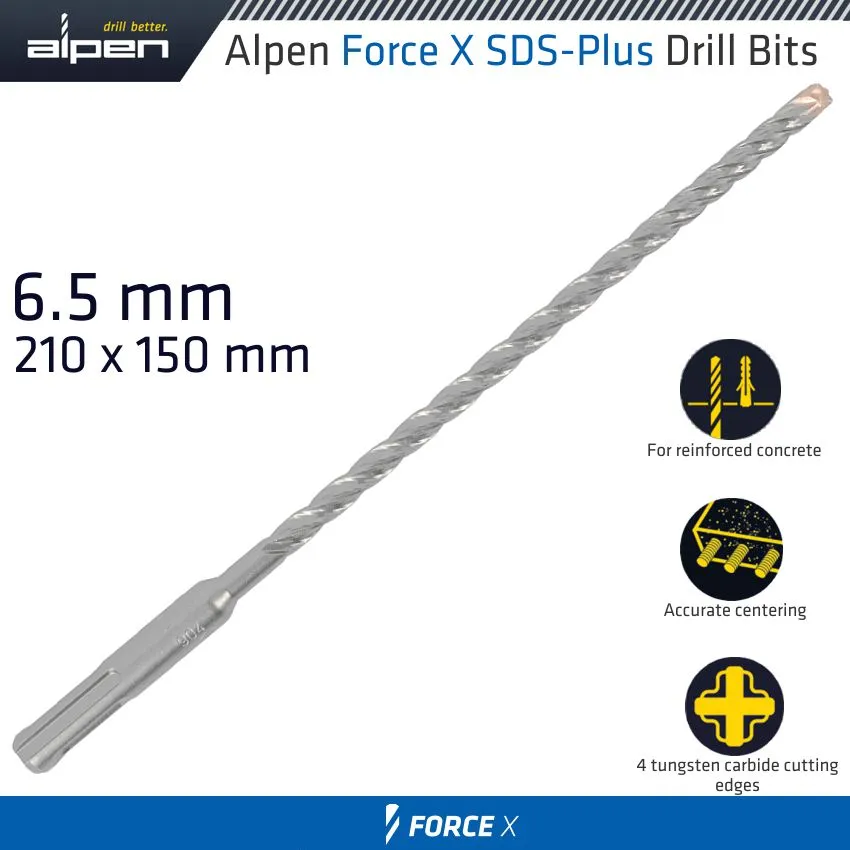 ALPEN FORCE X 6.5 x 210/150 SDS-PLUS DRILL BIT X4 CUTTING EDGES ALP8250065