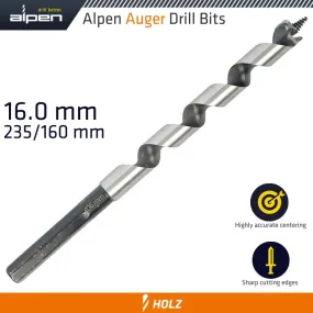 ALPEN WOOD AUGER DRILL BIT 16 X 235MM ALP21616