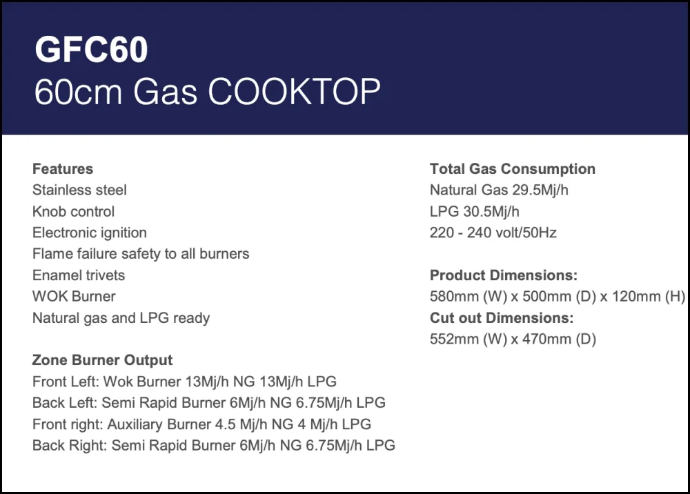 Arc GFC60 60cm Stainless Steel Gas Cooktop - Clearance Discount