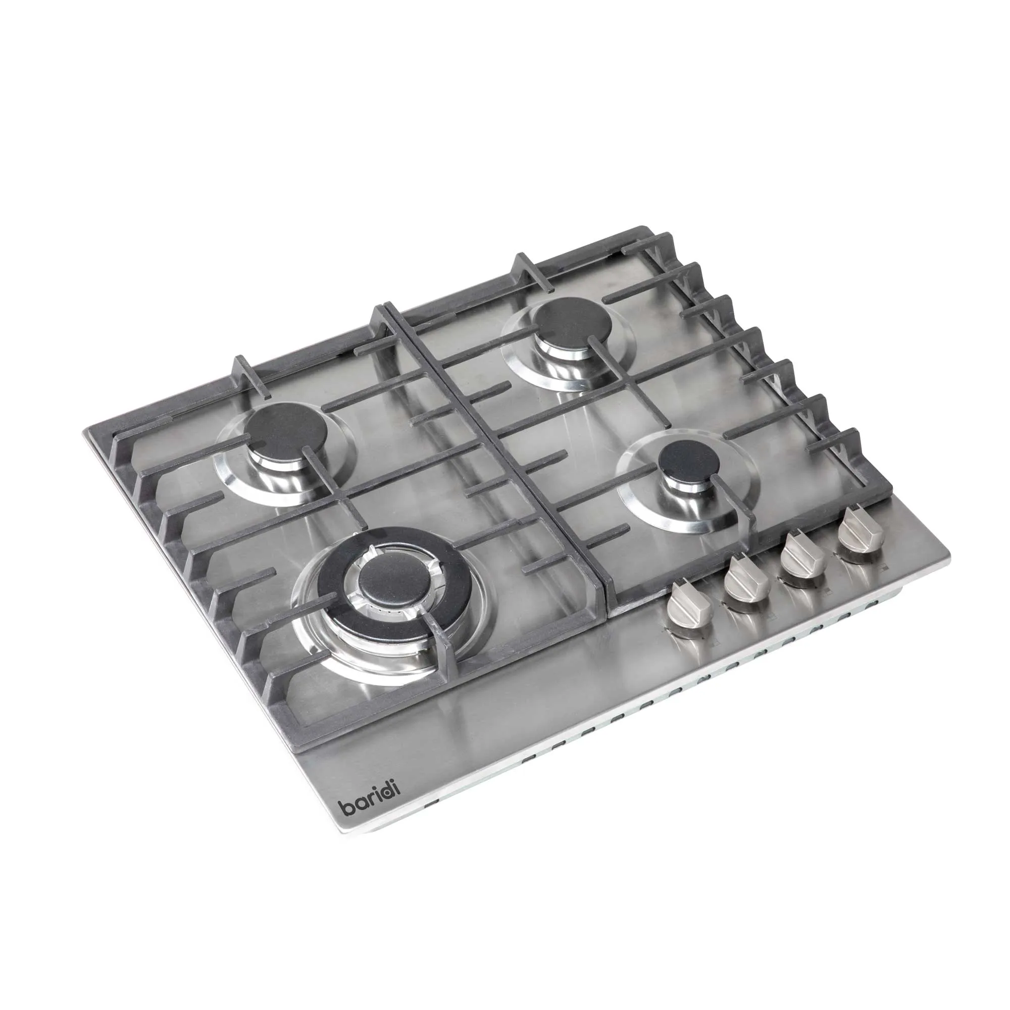 Baridi 60cm Gas Hob Built-In, 4 Burner and Cast Iron Pan Supports, Stainless Steel - DH225