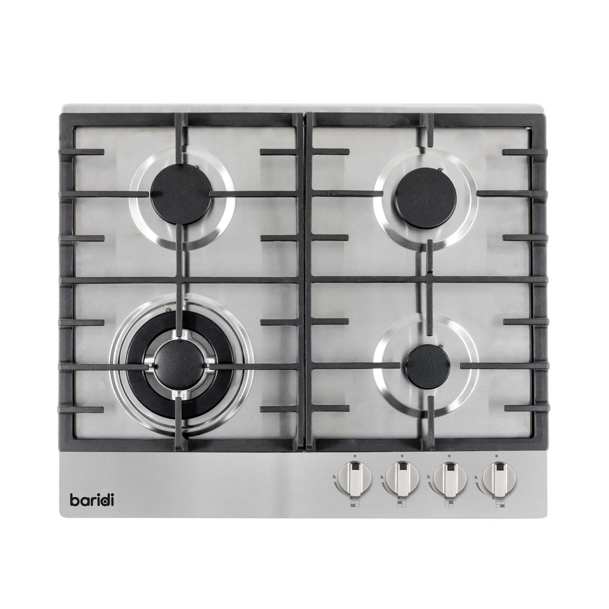 Baridi 60cm Gas Hob Built-In, 4 Burner and Cast Iron Pan Supports, Stainless Steel - DH225