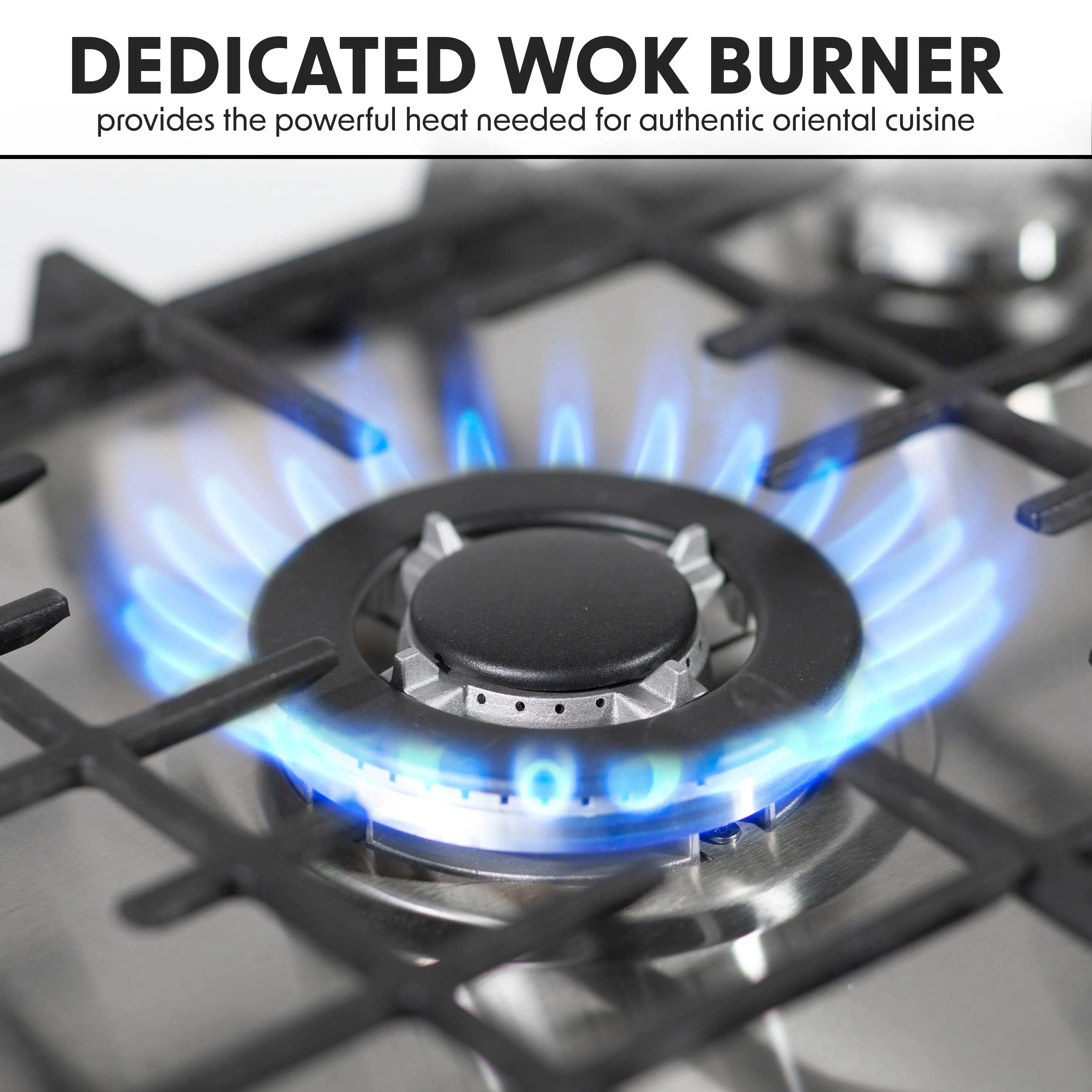 Baridi 60cm Gas Hob Built-In, 4 Burner and Cast Iron Pan Supports, Stainless Steel - DH225