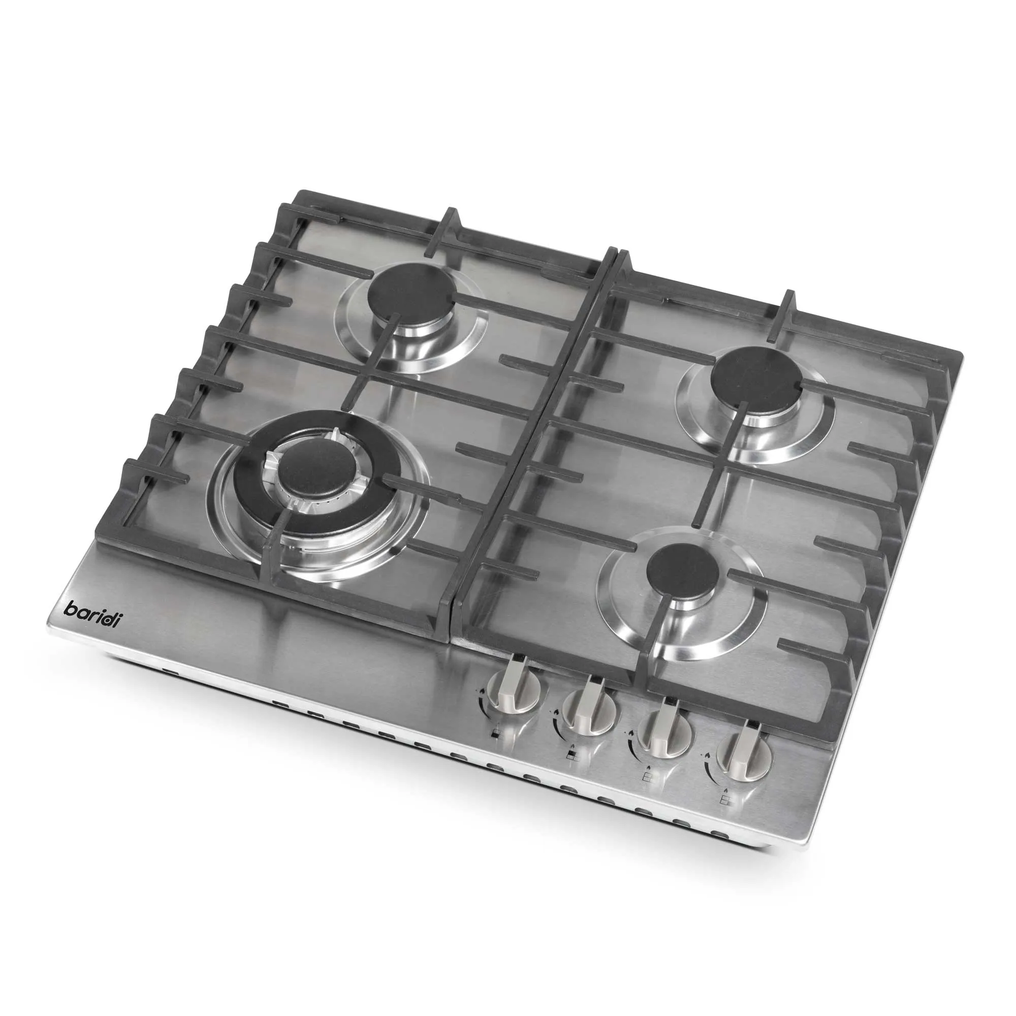 Baridi 60cm Gas Hob Built-In, 4 Burner and Cast Iron Pan Supports, Stainless Steel - DH225