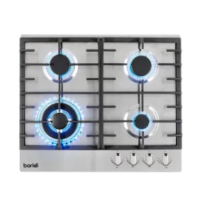 Baridi 60cm Gas Hob Built-In, 4 Burner and Cast Iron Pan Supports, Stainless Steel - DH225