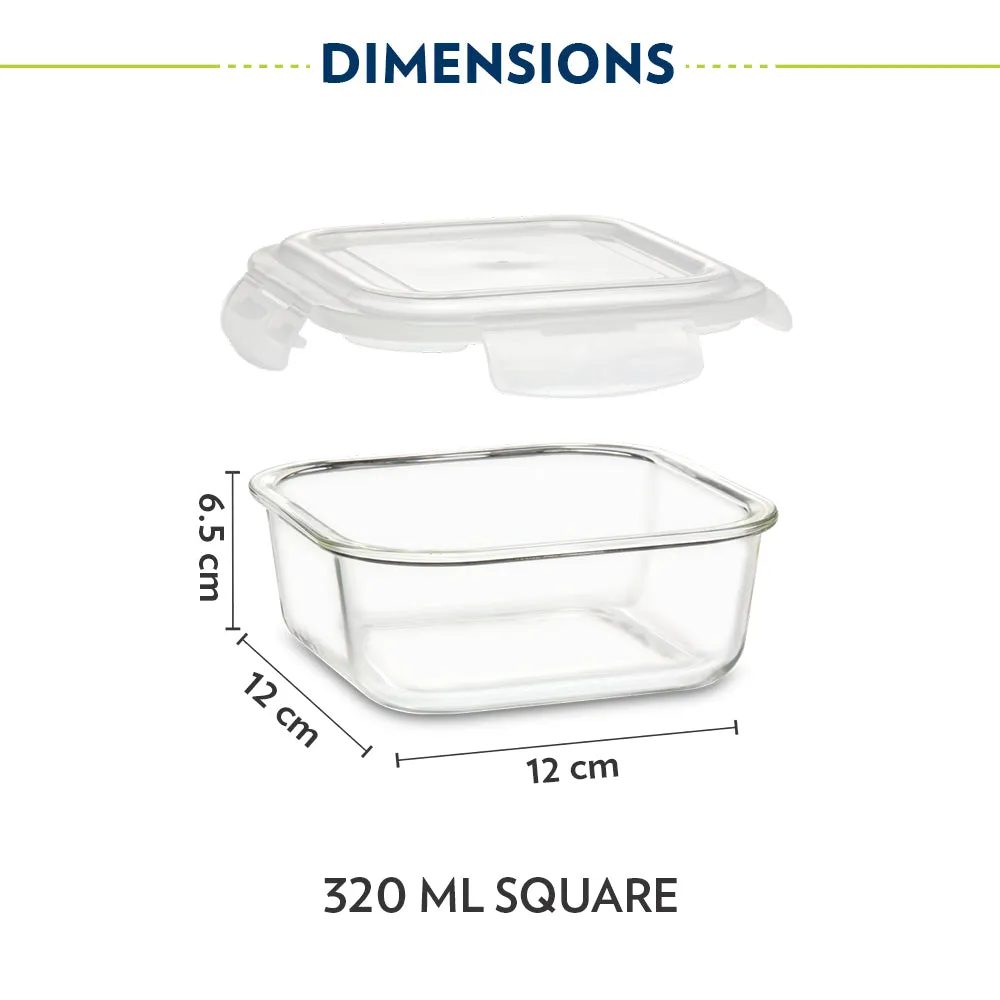 Borosil Pro Glass Lunchbox, Square x 3