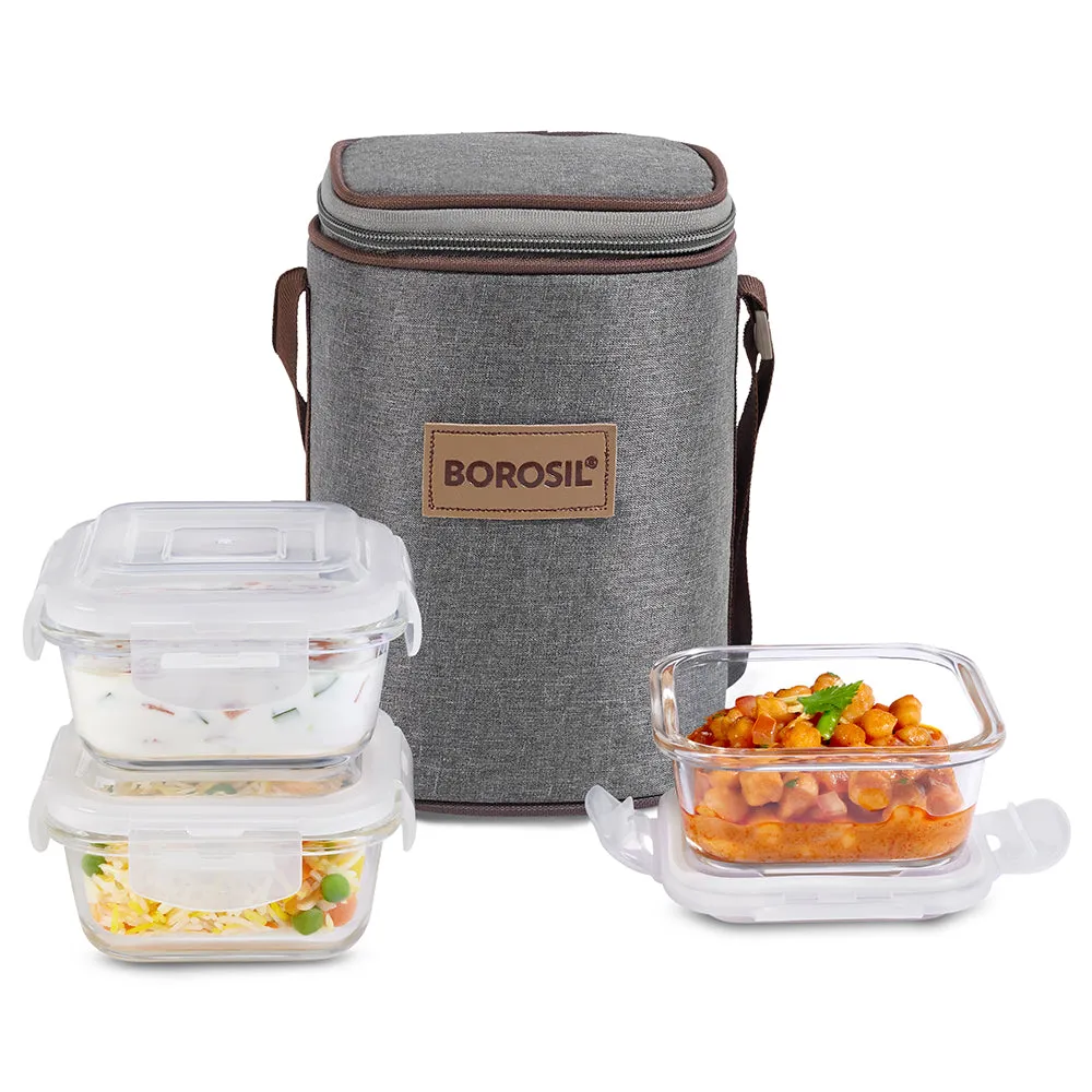 Borosil Pro Glass Lunchbox, Square x 3