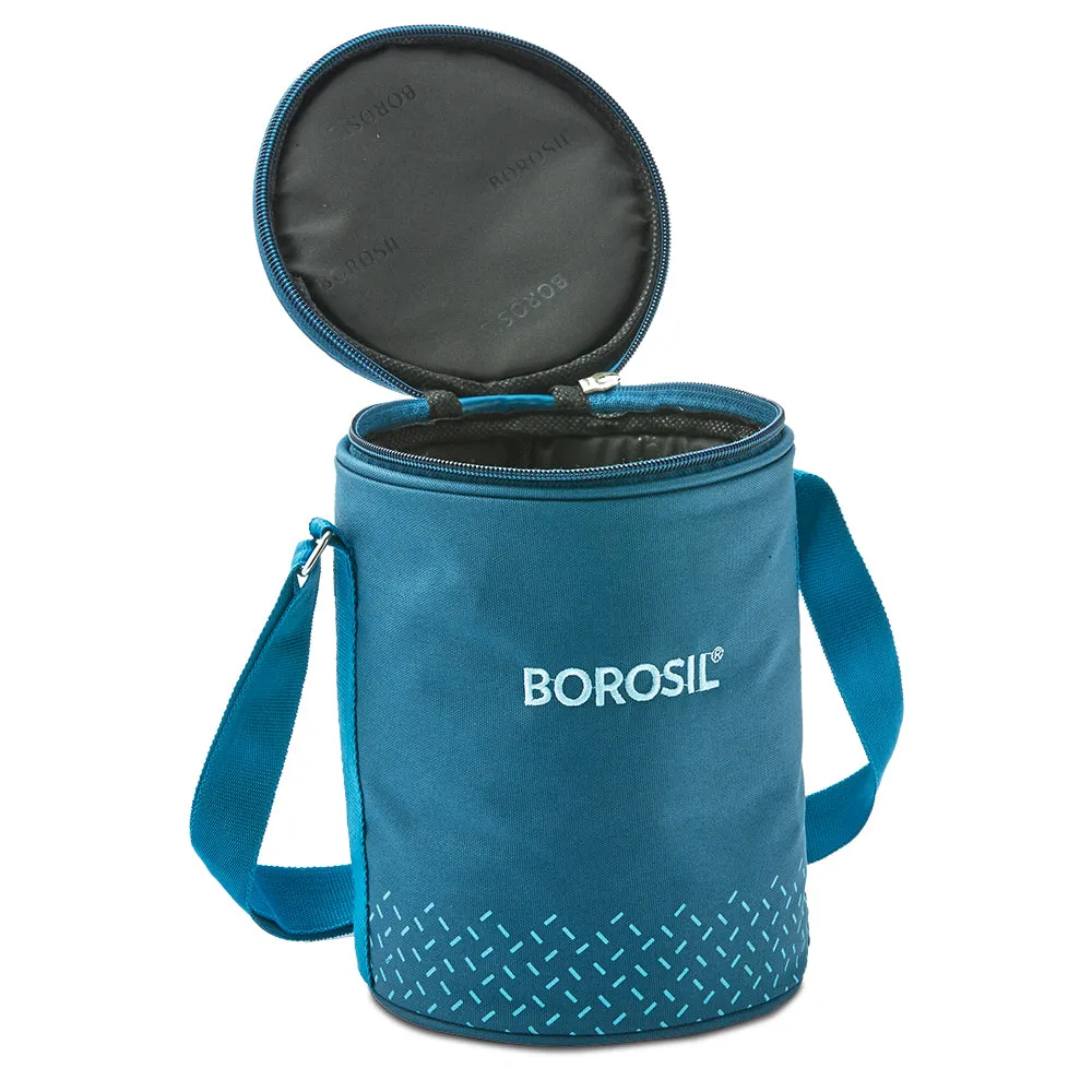 Borosil Teal Glass Lunchbox, Round x 3