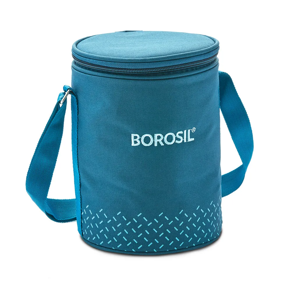 Borosil Teal Glass Lunchbox, Round x 3