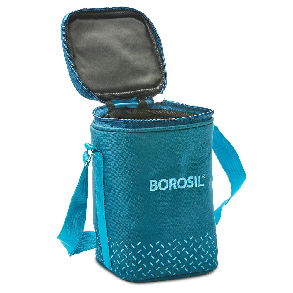 Borosil Teal Glass Lunchbox, Square x 3