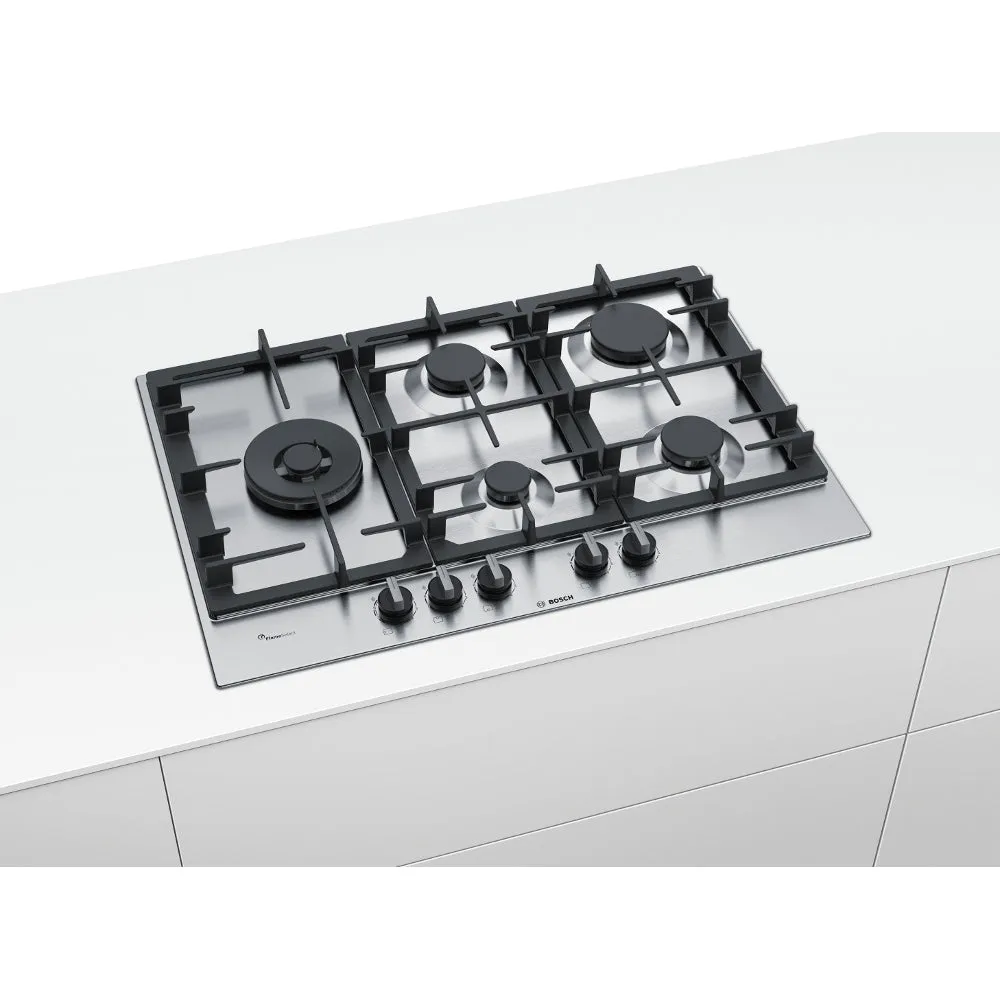 Bosch PCS7A5B90 75cm wide 5 Burner Gas Hob, Stainless Steel