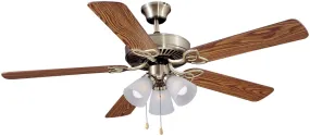 Boston Harbor Ceiling Fan, 3-Speed, 5-Blade, Oak or Walnut, 52 in Sweep :EA: QUANTITY: 1