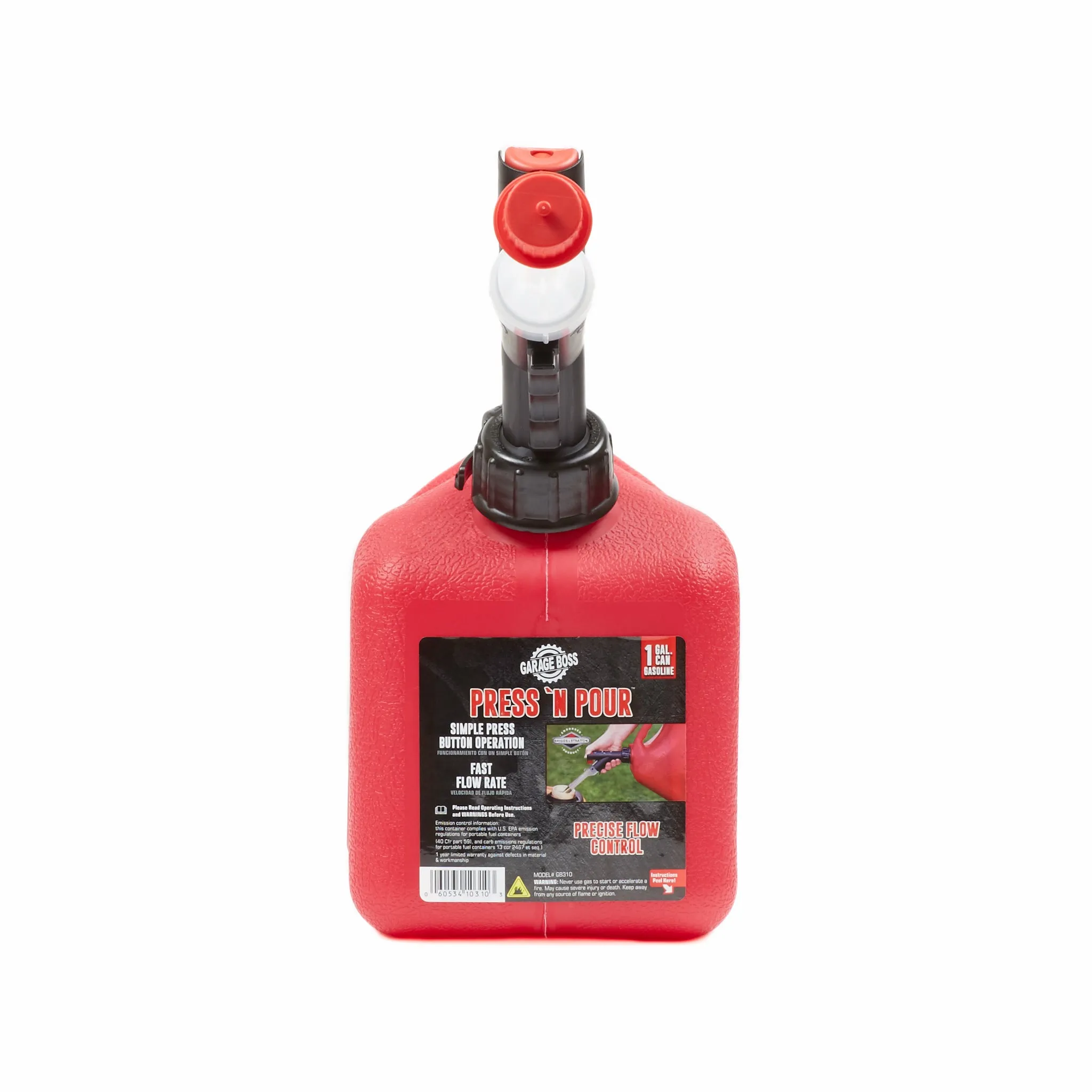 Briggs and Stratton GB310 GarageBoss Press 'N Pour Gas Can, 1  Gallon